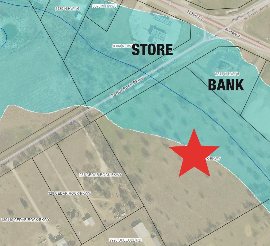 Aerial view of the 15.24 acre property on Cedar Rock Parkway